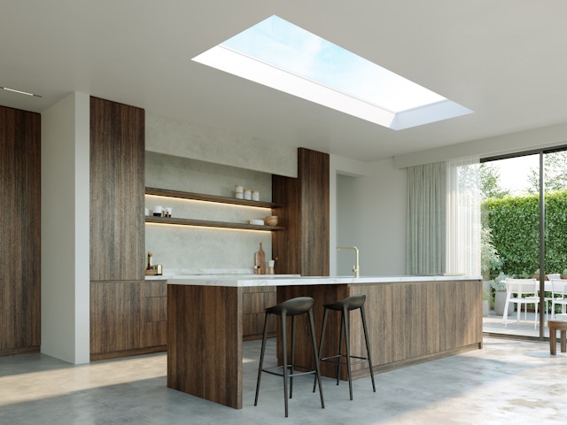 Toiture plate au-dessus de votre îlot de cuisson ? Skylux vous aide à concrétiser cette bonne idée