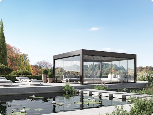 Stijlvolle terrasoverkapping met aluminium lamellendak? Ontdek Somnium van Aliplast