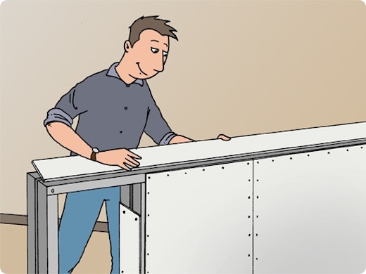 Placer une tête de mur à mi-hauteur du plafond avec des plaques de plâtre