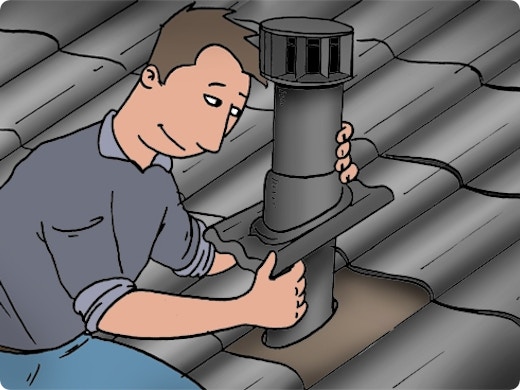 Dakdoorsteek maken voor kachelpijp in pannendak